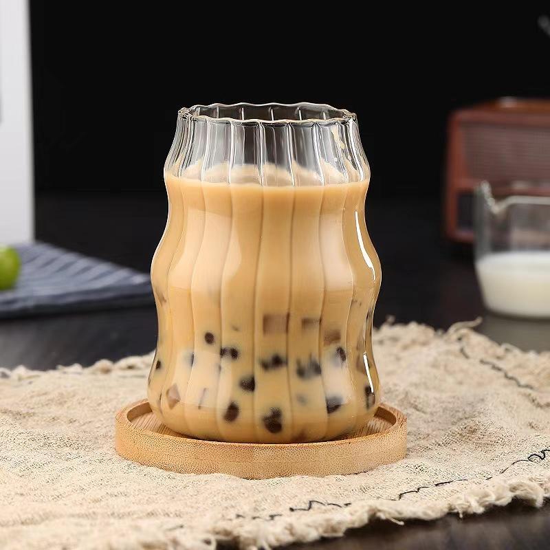4/6PCS INS Glass Cup Heat-resistant Tumbler Drinkware Transparent Tea Juice Milk Coffee Mug Stripe Beer Mug Party Gift