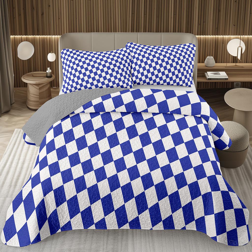 Geometric Checkered Bedspread Buffalo Plaid Quilted Bedding Set Checkerboard Gingham Coverlet Set Twin Queen for Kids Boys Teen