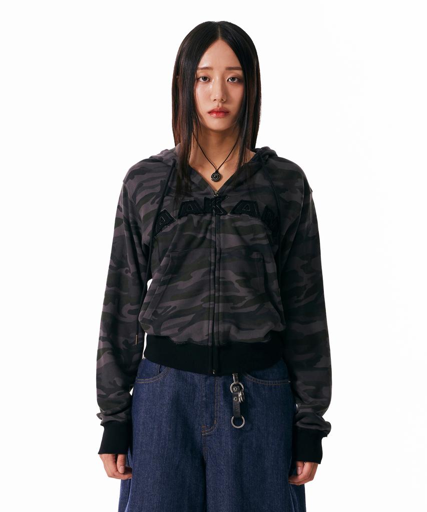 Aakam Contrast Logo Zip-Up Hoodie (Black)