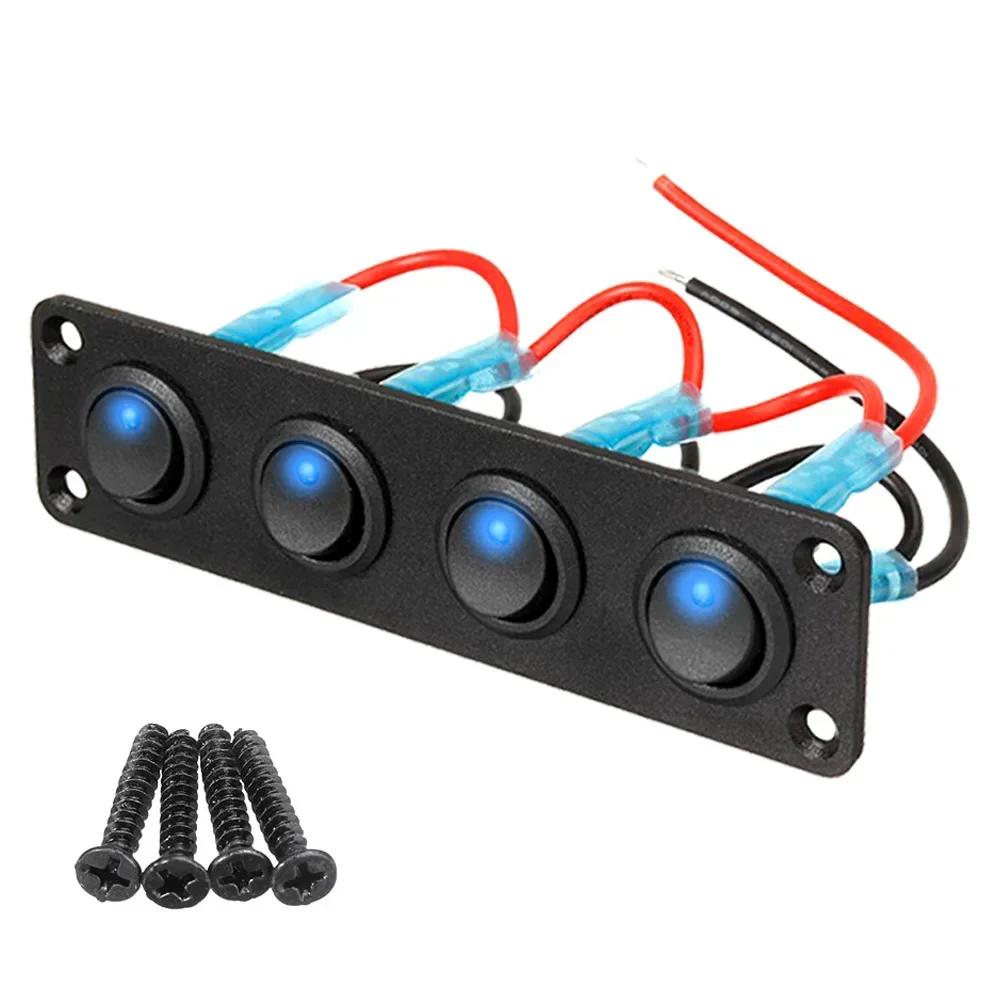 12V 1-4 Gang Universal Toggle Switch Panel USB Car Boat Marine RV Truck Blue LED Styling Accessories Marine Rocker Switch