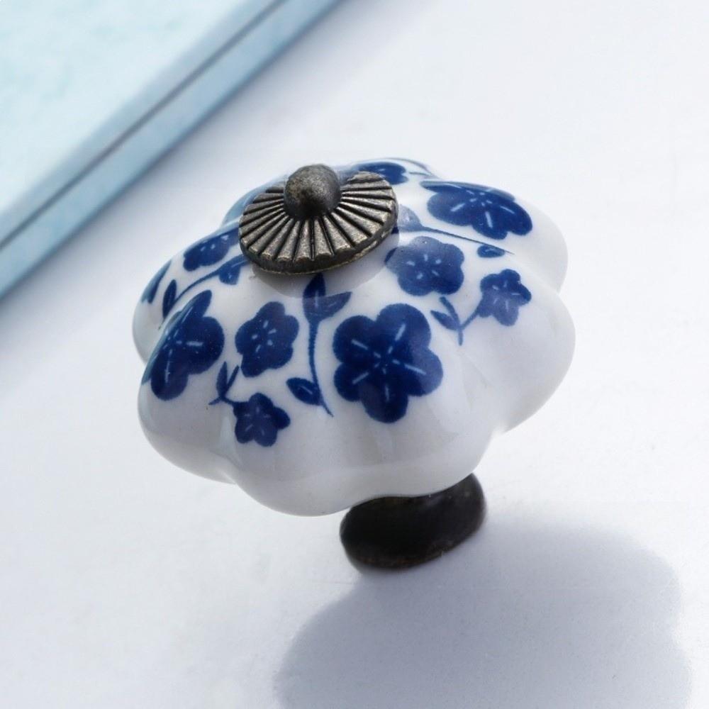 Pumpkin Shape Cabinet Door Knobs Floral Pattern Ceramic Cabinet Knobs Cupboard Door