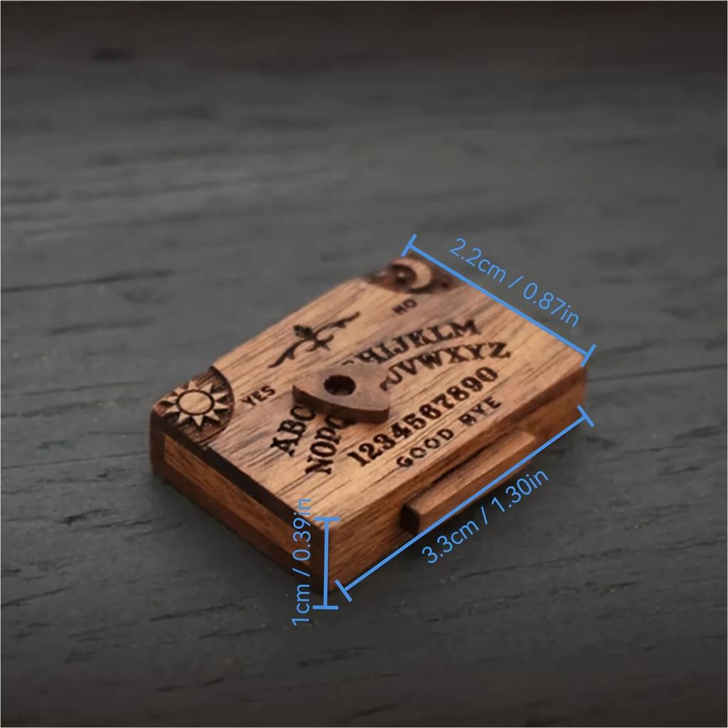 Mini Ouija lenta su stalčiuku Medinė miniatiūrinė dvasinė lenta Miniatiūros su planšetėmis Emocinė meilė Stalčius Namų dekoracija