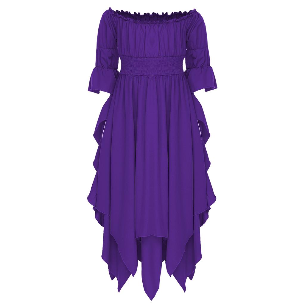 Girl's Renaissance Halloween Fancy Dress Costume Cold Shoulder Smocked Irregular Hem Dresses