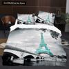 Eiffel Tower Flowers King Queen Duvet Cover Famous Architecture In Paris Bedding Set for Women Romantic Polyester Quilt Cover