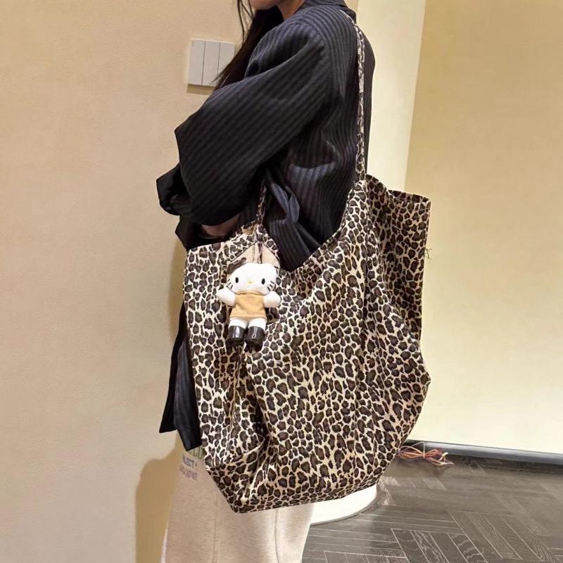 Large Capacity Lazy Leopard Print Shoulder Bag - Versatile Canvas Tote