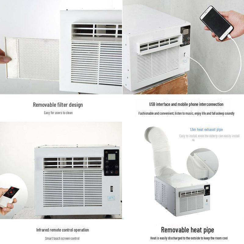 Mini aparat de aer condiționat portabil cu instalare gratuită - Include răcire pentru animale de companie, plasă de țânțari și accesorii pentru dulap, comandați individual