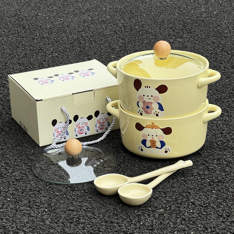 Ins style Korean Pacha Hund Keramik Instant Nudelschüssel mit Deckel für männliche und weibliche Studentenwohnheime Instant Nudeln Schneckenpulver Spezialschüssel