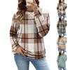 Damen Lockeres Kariertes Pullover-Sweatshirt, Lange Ärmel, Hals-Top
