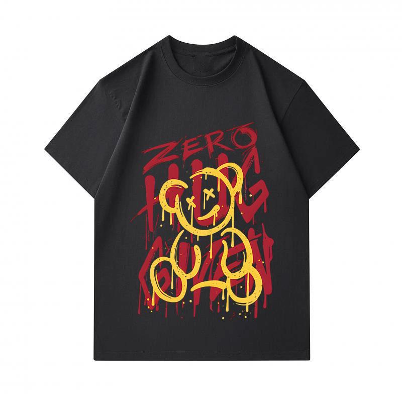 Men's 100% Cotton Crew Neck Short Sleeve T-Shirt, Casual Graffiti Zero Hug Smile Print Soft Breathable Streetwear Tee for Daily Wear