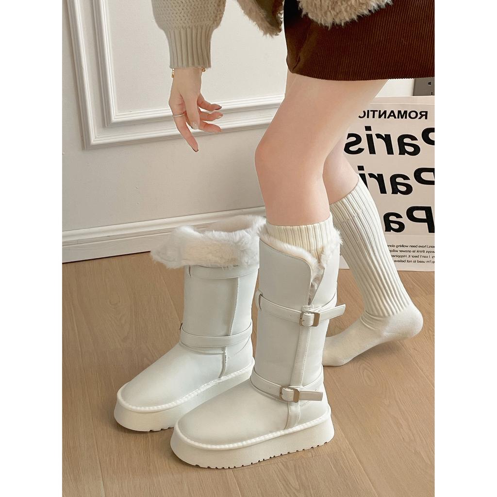 White velvet thickened non-slip long tube thick-soled snow boots women's winter wear thermal cotton shoes