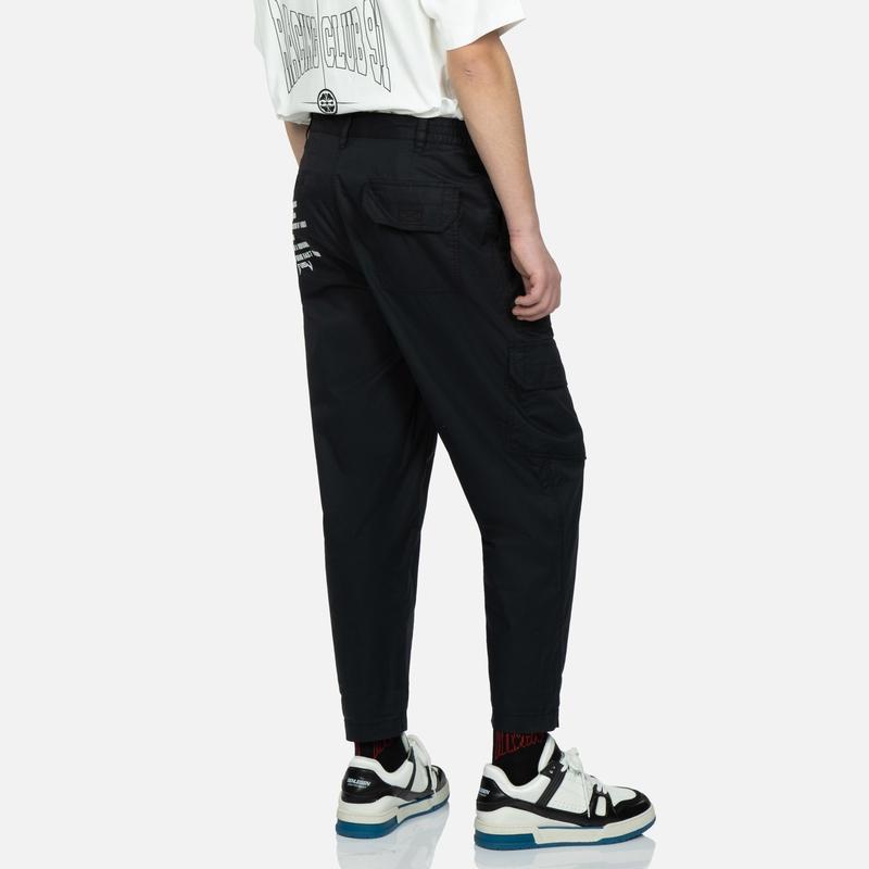 Evisu Seagull Embroidery Logo Print Zipper Straight Leg Casual Pants Men pants Black 2ESHTM3PT191RXCT