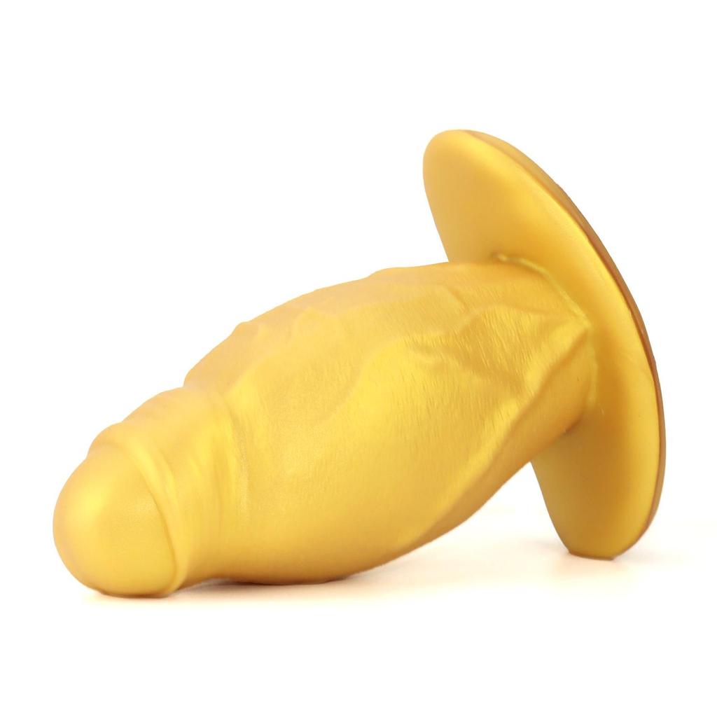 Goldener Flüssigsilikon Tragbarer Realistischer Dildo: Weicher, Großer, Outdoor Analplug für Männer & Frauen.