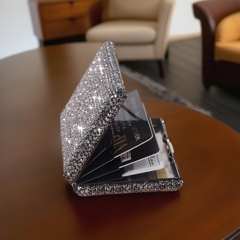 Rhinestone Ultra-Thin Black Credit Card & Business Card Holder Black