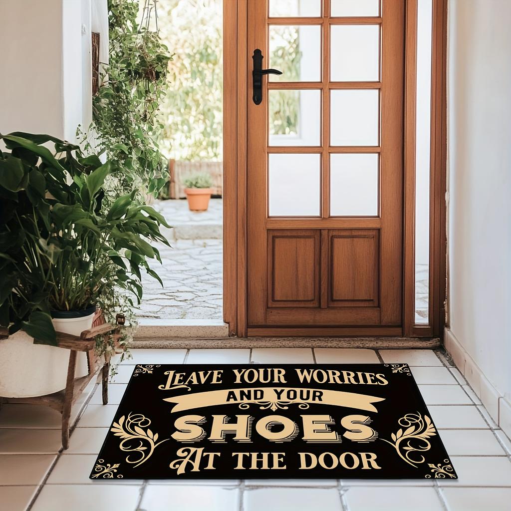 1Pcs Leave Your Worries And Shoes Floor Mat Modern Kitchen Polyester Rug Non-Slip Colorful Indoor Carpet, For Home Bathroom Bedroom Living Room Decor