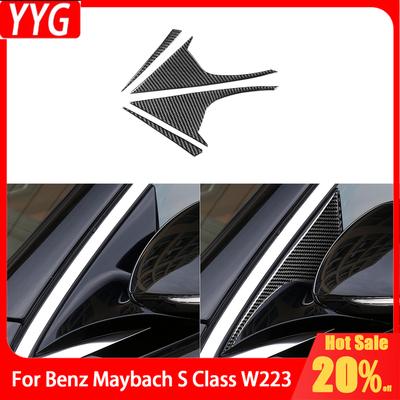 Carbon Fiber Outer A-pillar Door Post Panel Strip Car Accessories Exterior Cover Trim Sticker For Benz Maybach S Class W223 21+