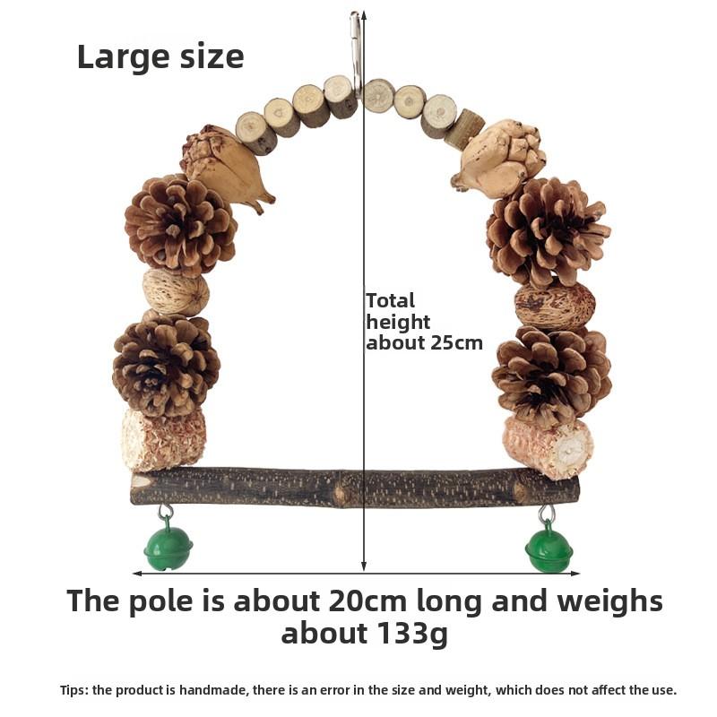 Wooden Parrot Swing, Log Bird Standing Pole Play, Grinding Mouth Mountain Pineapple Pinecone Nut Chewing String Parrot Toys