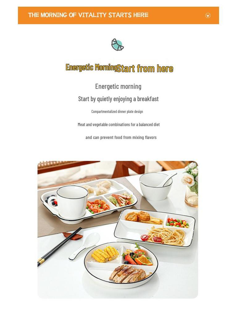 Portion Control Ceramic Plate: Round 3-Compartment, Square 5-Compartment for Diet & Kids' Meals