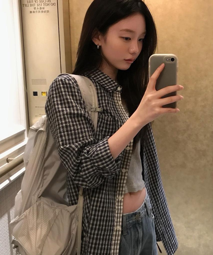 LETTER FROM MOON Melv Oversized Check Shirt (Navy)