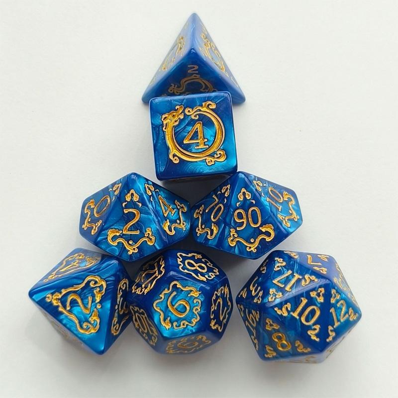 Polyhedral DND Dice Set 7Pcs Dragon Pattern for D&D TRPG Role Playing Board Game Entertainment Collectible Gift