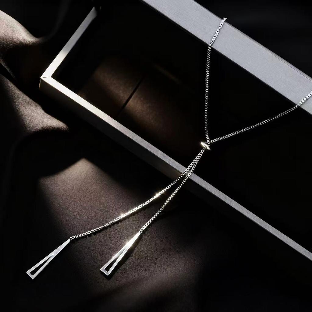 Women's Trendy Geometric Triangle Necklace - Titanium Steel, Long Tassel, Light Luxury Autumn/Winter Sweater Accessory