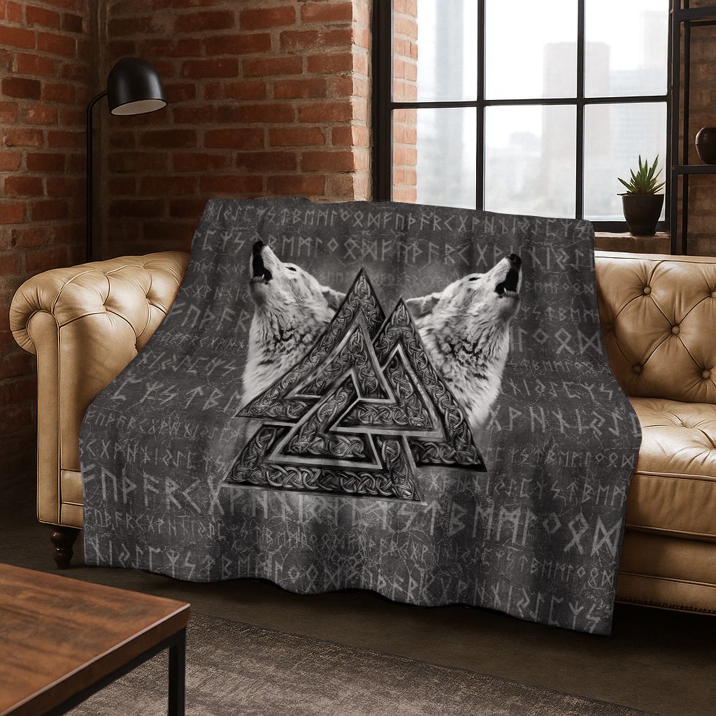 Nordic Viking Warrior Symbol Valhalla Valknut Rune Flannel Blanket,Cozy Soft Throw Blanket for Home Bedroom Bed Sofa Cover Gift