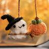 Hand Woven Woolen Ghost Decor Handmade Pumpkin Car Rear View Mirror Pendant, Cute Crochet Pendant Ornament Hanging for Halloween Auto Interior