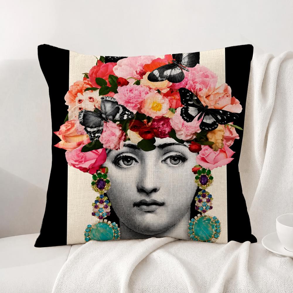 Art Abstract Women Art Cushion Cover Natural Linen Pillowcase Set AllinOne Decor Cushion Cover for Sofa Bedroom Chair