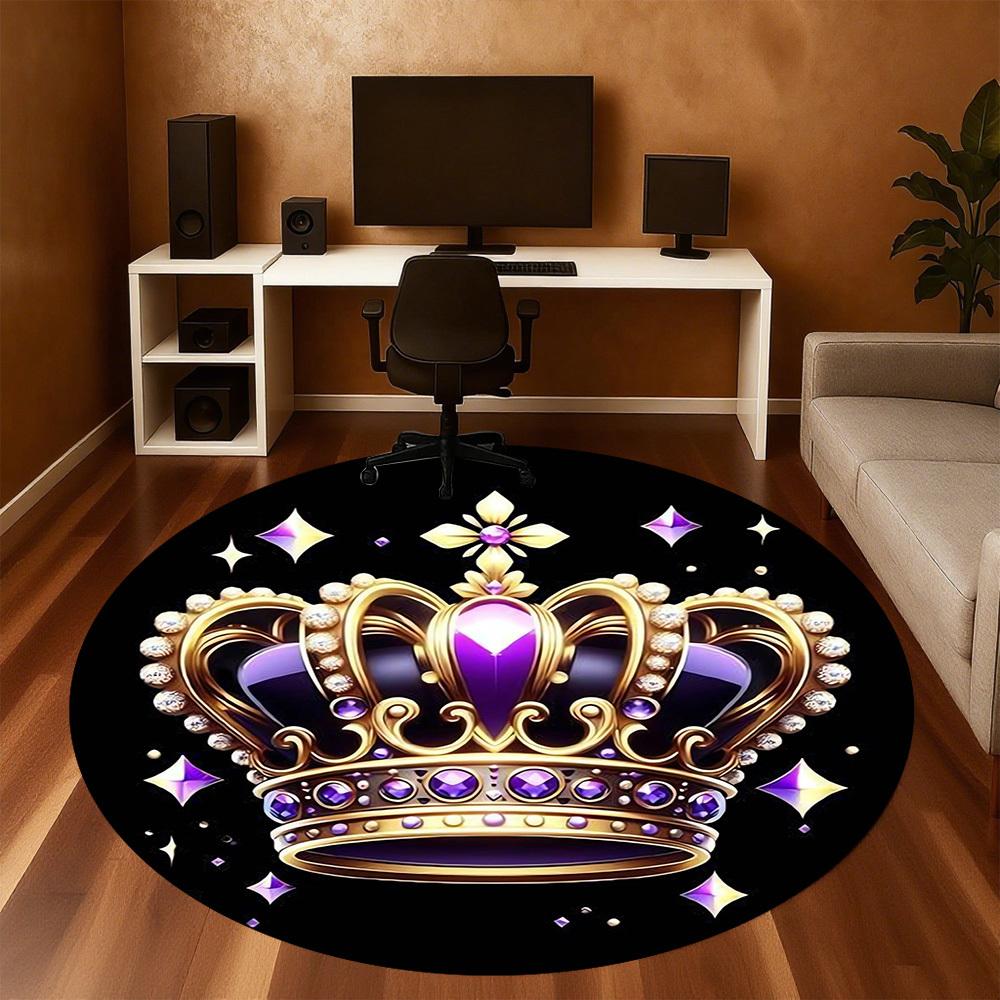 1pc Crown Jewels Round Chair mat Area Rug - Non-Slip, Floor Mat for Office, Bedroom, and Indoor Decor -1002213
