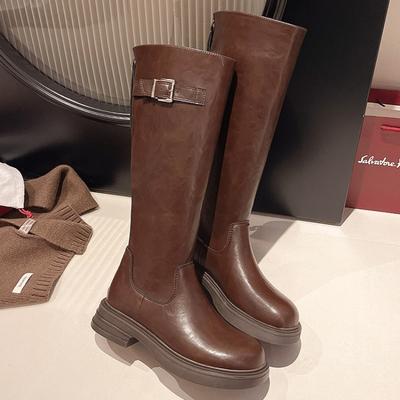 Winter Dames Hoge Laarzen Middenhoge Hakken Mode Chunky Schoenen 2025 Trend Designer Nieuwe Feestpumps Knielaarzen Motorlaarzen Dames
