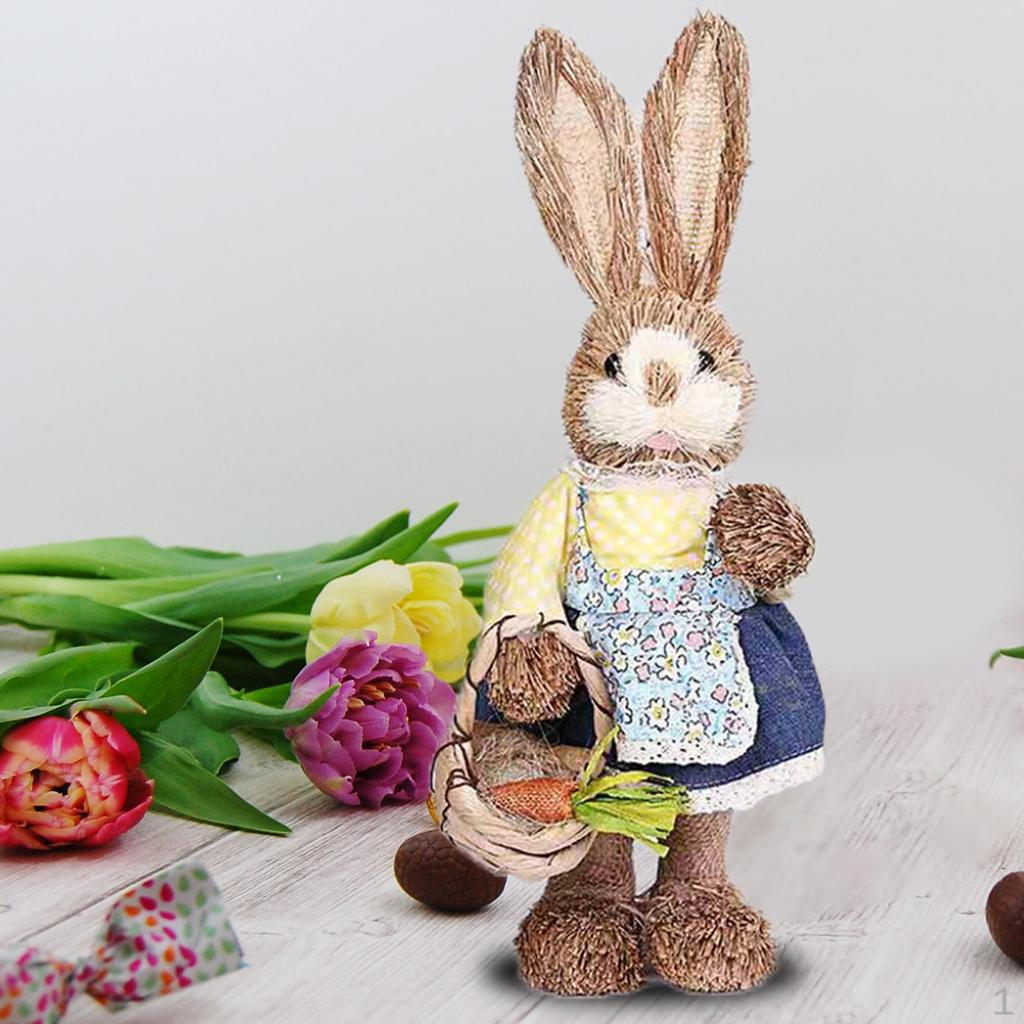 Söt Straw med morot Påsk Samlarobjekt Bonde Stående Kanin Staty Vävda Hantverk med Morötter för