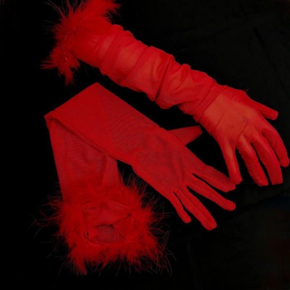 Transparent Feather Gloves Silk Bridal Gown Accessories Slim Long Gloves Wedding