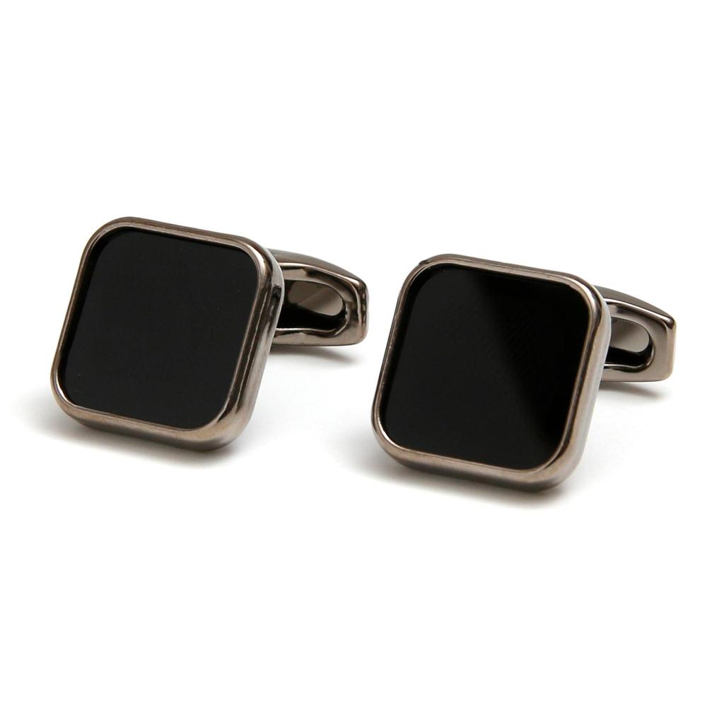 Men's High-Quality Black Square Cufflinks with Drip Oil Finish