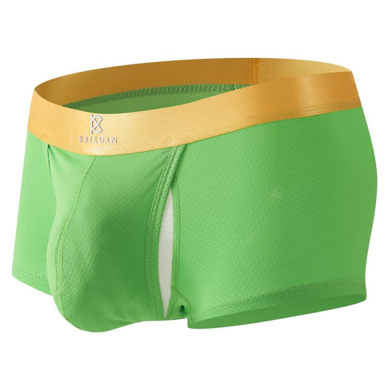 Men's Spring Summer Ice Silk Space Warehouse Free From Stripping Side Opening Double U Convex Bag Quad Briefs