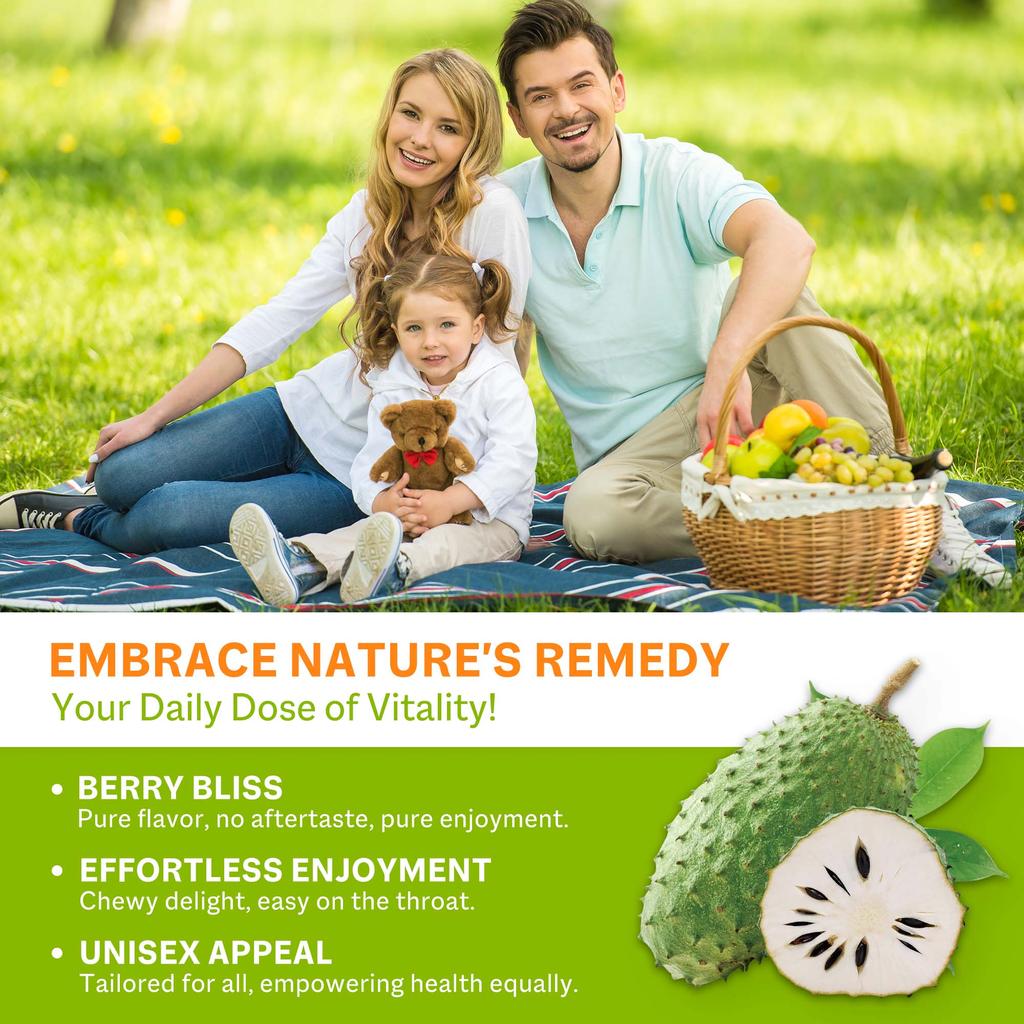 Soursop-Gummibärchen, hergestellt aus Bio-Soursop-Blatt- und Fruchtextrakten, unterstützen die Verdauung, stärken das Immunsystem und bieten antioxidative Vorteile.