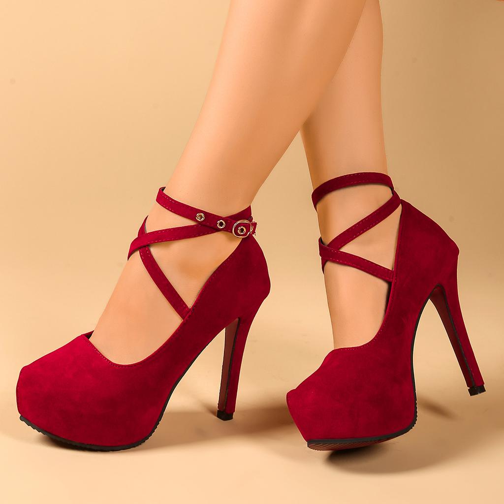 Fashion 2025 Women Pumps Summer Outdoor High Heel Dress Shoes Ankle Strap Buckle Strap Women Pumps Round Toe Thin Heel Shoes for Women