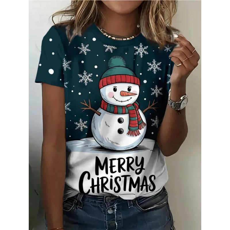 Summer Ladies 3D Printed Crew Neck T-Shirt Christmas Dress Up