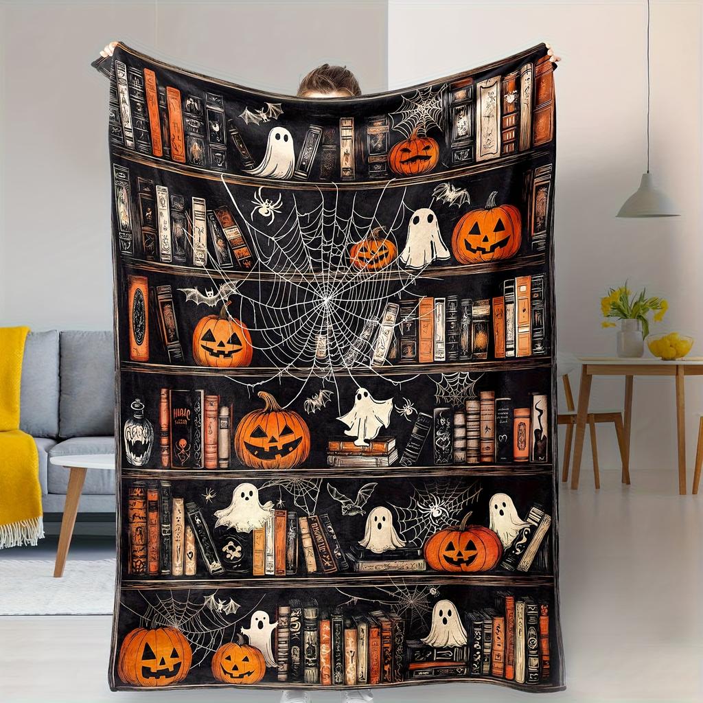 1pc Halloween Gift, Black Pumpkin Book Halloween Blanket, Fun And Creative Halloween Gift Blanket, Warm And Comfortable Flannel Blanket, Throw Blanket