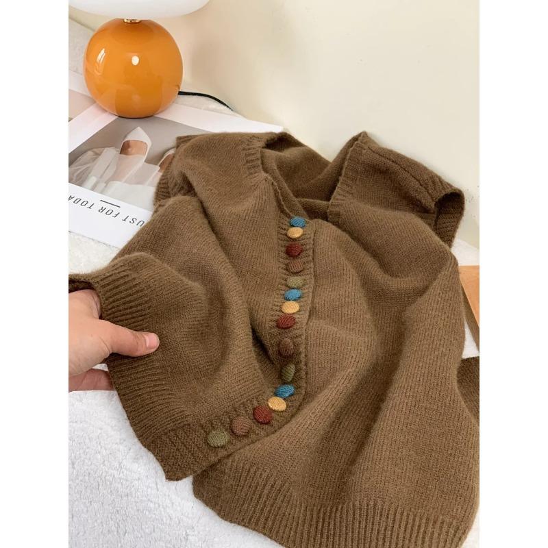 

Винтажный радужный бакл многослойный свободный вязаный жилет жилет женский весенний контрастный жилет топ кардиган XL темно-коричневого