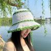 New Straw Small Fresh Summer Big Eaves Sunscreen Visor Seaside Beach Straw Hat Basin Hat Striped Hat Bucket Hat