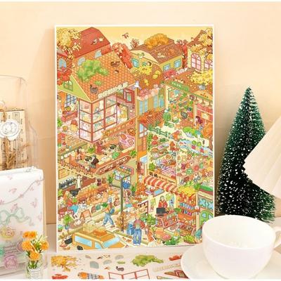 Kawaii DIY 3D Miniature Stickers Stacking Creative Arts Cabin Town Stickers Handicraft Decor Miniature Scene Paster Kids