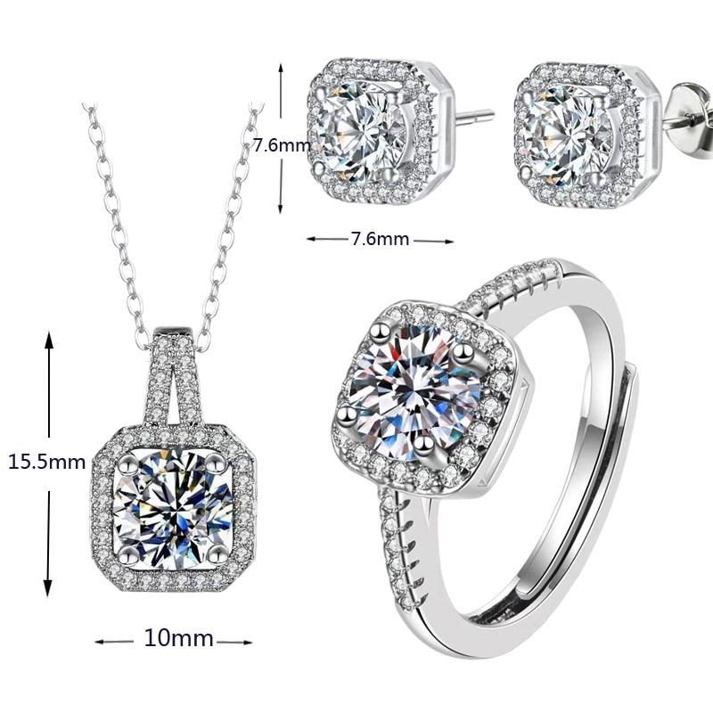 S925 Sterling Silver Jewelry Set with Zircon Inlay Necklace Pendant Ring Earrings Fashion Gift