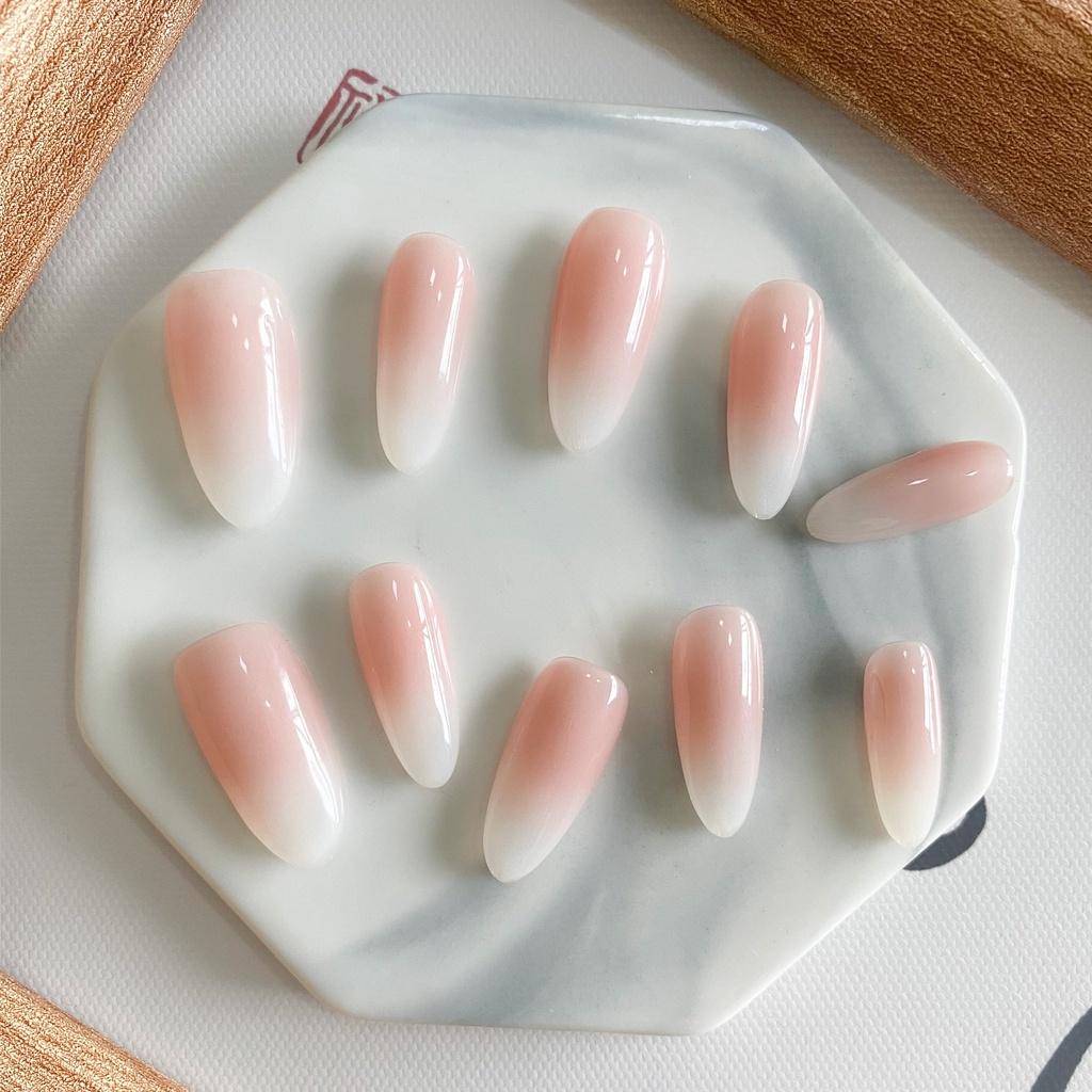 Artificial Nail Naked Pink Gradient Manicure Wearable Nails Reusable And Removable