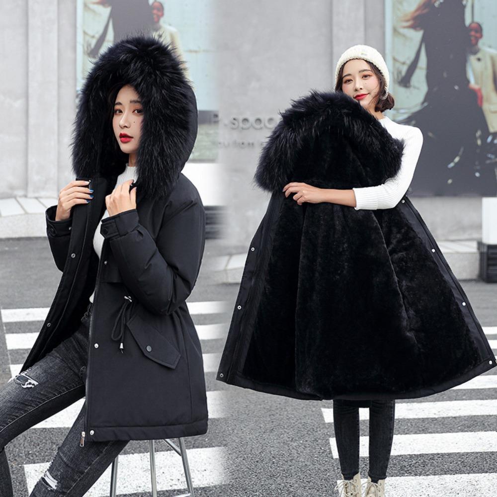 Winter, Casual Medium and Long Korean Version of Women's Warm Loose Large Fur Collar Cotton-padded Jacket