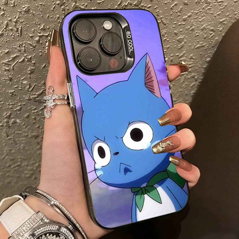 Anime Fairy Tail Happy Phone Case For iPhone 17,16,15,14,13,12,11 Plus,Pro Max,XS,Colorful Silver Black Cover
