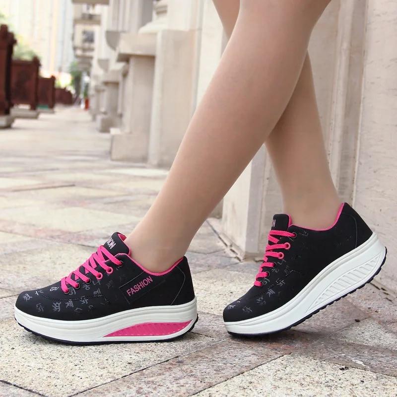 Autumn Running Shoes for Women Comfortable Leather Lace Up Wedges Platform Sneakers Women's Casual Shoes Vulcanized Shoes