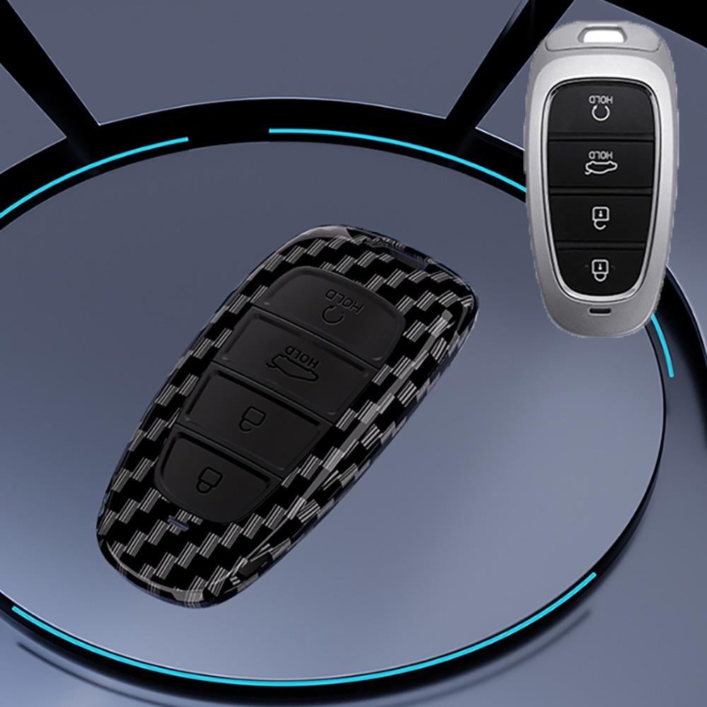 Carbon Car Key Cover Auto Shell Fob Case Keychain for Hyundai Santa Fe Tucson 2022 NEXO NX4 Atos Solaris Prime 2021
