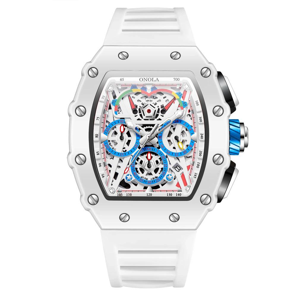ONOLA Mode Herren Tonneau Uhren Wasserdicht Chronograph Quarz Uhr Sport Silikonarmband Weiße Armbanduhr Luxus Neu
