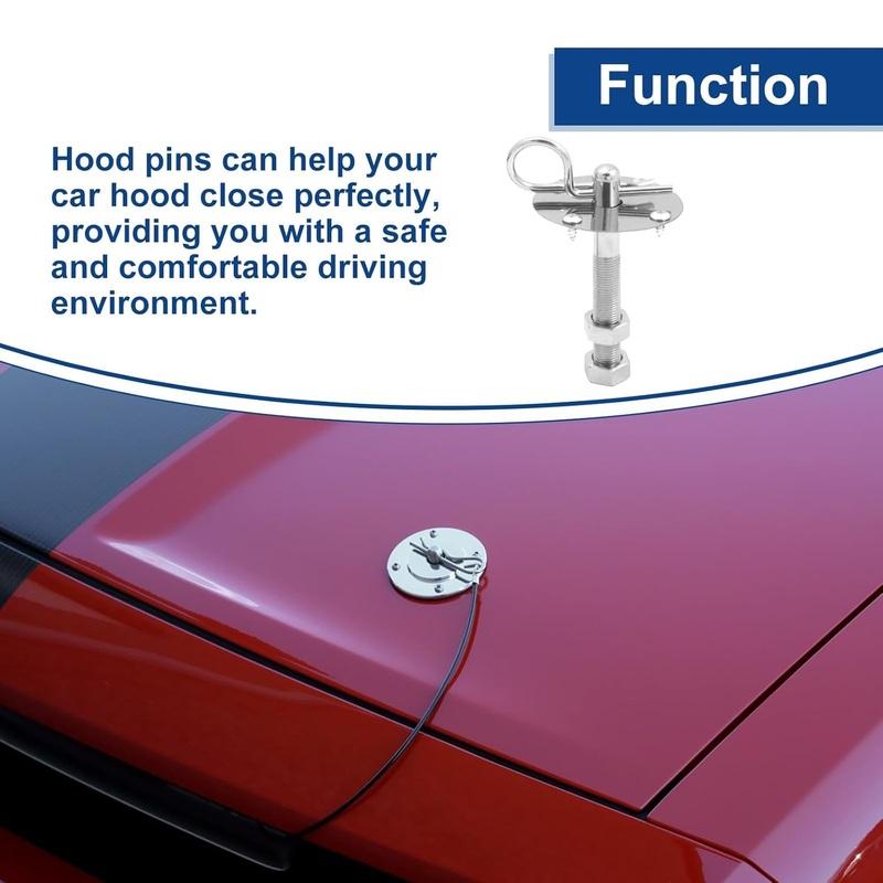 1 Set Stainless Steel Engine Hood Pin Plate Bonnet Lock Clip Kit with Racing Lanyard for Universal Car Mods Exterior Accessories