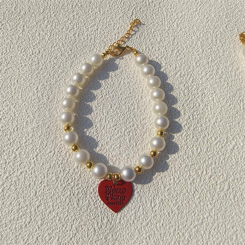New Love Pendant Pearl Beaded Pet Necklace Versatile Accessories Handmade Cat and Dog Collar
