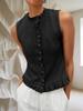 Women's Sleeveless Sweater Vest Ruffle Button Down Knit Tank Top